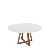 Mesa de Jantar Redonda c/ Vidro para 6 Lugares Bennett 135 cm - Natural c/ Off White Fosco