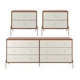 Conjunto 2 Mesas de Cabeceira e Cômoda 6 Gavetas Jasper - Off White Fosco c/ Canella - Champanhe