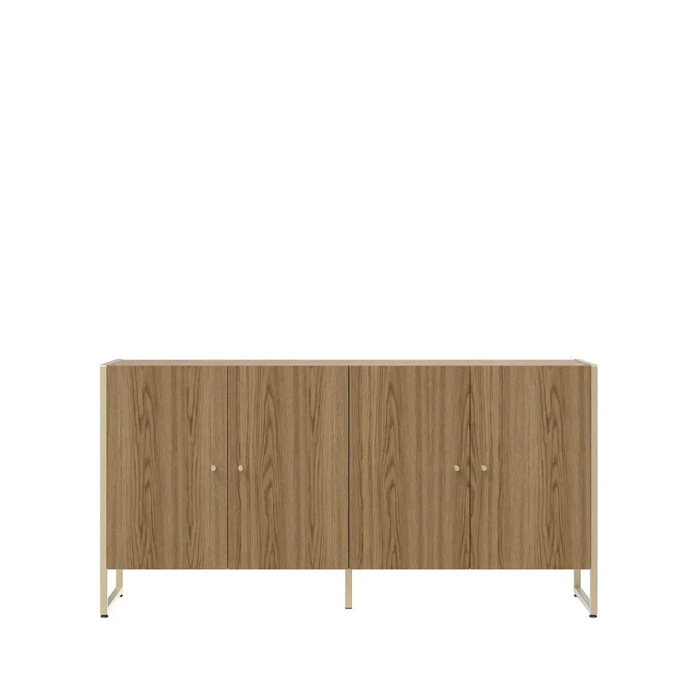 Balcão Buffet 4 Portas Aço com MDF Voss 146 cm - Freijó c/ Champanhe
