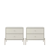Conjunto 2 Mesas de Cabeceira 2 Gavetas Jasper 64 cm - Off White Fosco c/ Champanhe