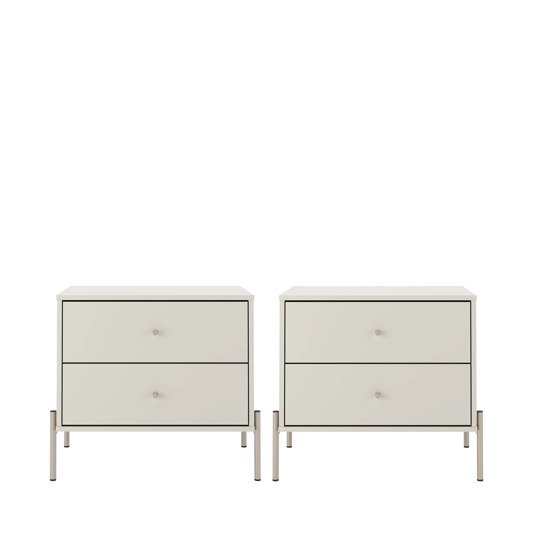 Conjunto 2 Mesas de Cabeceira 2 Gavetas Jasper 64 cm - Off White Fosco c/ Champanhe