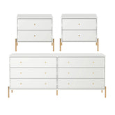 Conjunto 2 Mesas de Cabeceira e Cômoda 6 Gavetas Jasper - Branco c/ Dourado