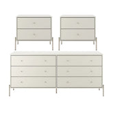 Conjunto 2 Mesas de Cabeceira e Cômoda 6 Gavetas Jasper - Off White Fosco c/ Champanhe