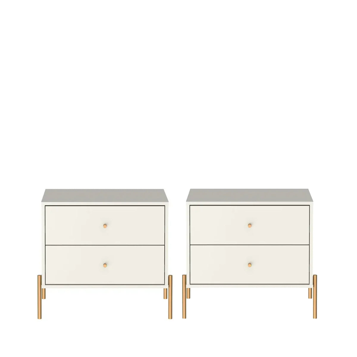 Conjunto 2 Mesas de Cabeceira com 2 Gavetas Jasper 64 cm - Off White Fosco c/ Dourado
