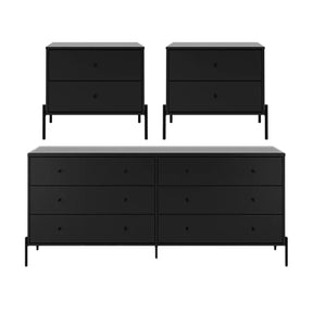 Conjunto 2 Mesas de Cabeceira e Cômoda 6 Gavetas Jasper - Preto Fosco