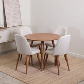 Conjunto de Jantar Mesa Redonda Ollie 4 Cadeiras New Drop - Natural c/ Off White