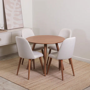 Conjunto de Jantar Mesa Redonda Ollie 4 Cadeiras New Drop - Natural c/ Off White