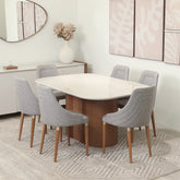 Conjunto de Jantar Mesa Retangular com Vidro Kalina 6 Cadeiras Evelyn - Canella c/ Cinza