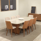 Conjunto de Jantar Mesa Retangular com Vidro Lintz com 8 Cadeiras Giratória Dakota - Canella c/ Caramelo