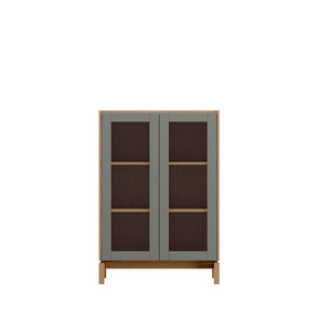 Cristaleira de Madeira Maciça 2 Portas com Vidro Canelado Amsterdã 80 cm - Natural c/ Verde