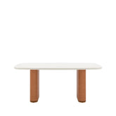 Mesa de Jantar Retangular c/ Vidro para 6 Lugares Lintz 184 cm - Off White Fosco c/ Canella - PU Caramelo