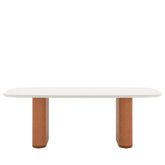 Mesa de Jantar Retangular c/ Vidro para 8 Lugares Lintz 219 cm - Off White Fosco c/ Canella - PU Caramelo