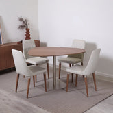 Conjunto de Jantar Mesa Orgânica Kalyx 4 Cadeiras Lara - Champanhe c/ Canella - PU Off White