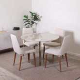 Conjunto de Jantar Mesa Redonda com Vidro Cloe 4 Cadeiras Lara - Champanhe c/ Off White