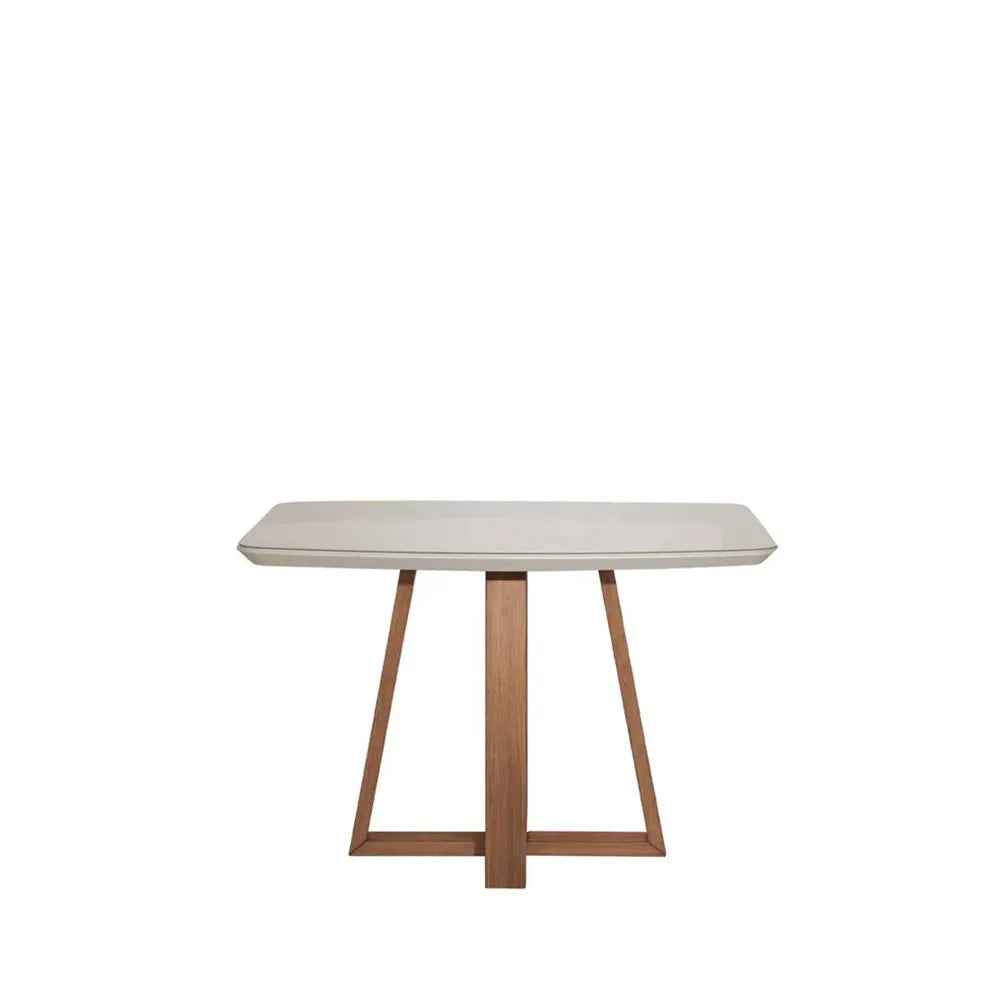 Mesa de Jantar Retangular c/ Vidro para 4 Lugares Bennett 115 cm - Natural c/ Off White