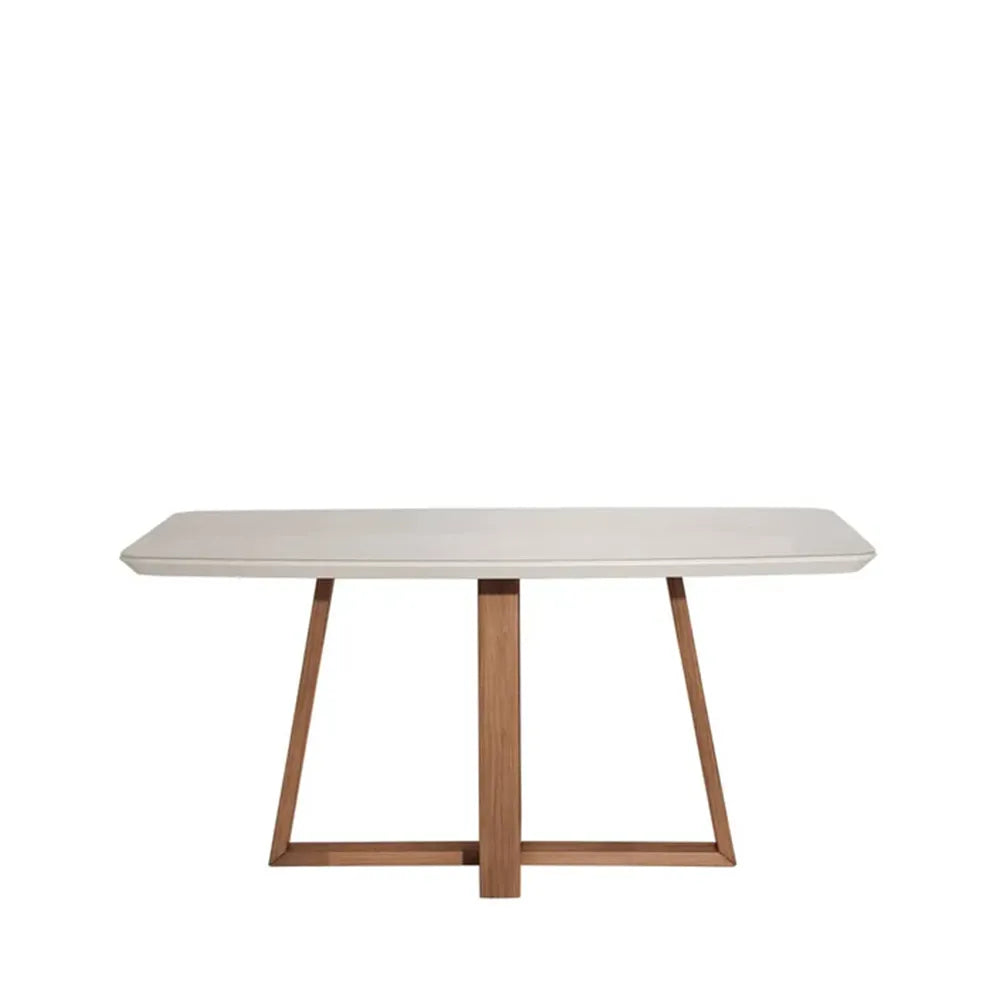 Mesa de Jantar Retangular c/ Vidro para 6 Lugares Bennett 160 cm - Natural c/ Off White