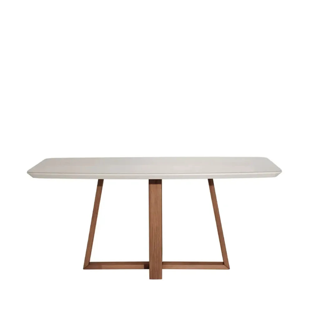 Mesa de Jantar Retangular c/ Vidro para 6 Lugares Bennett 180 cm - Natural c/ Off White
