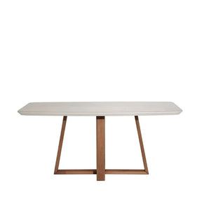 Mesa de Jantar Retangular c/ Vidro para 6 Lugares Bennett 180 cm - Natural c/ Off White