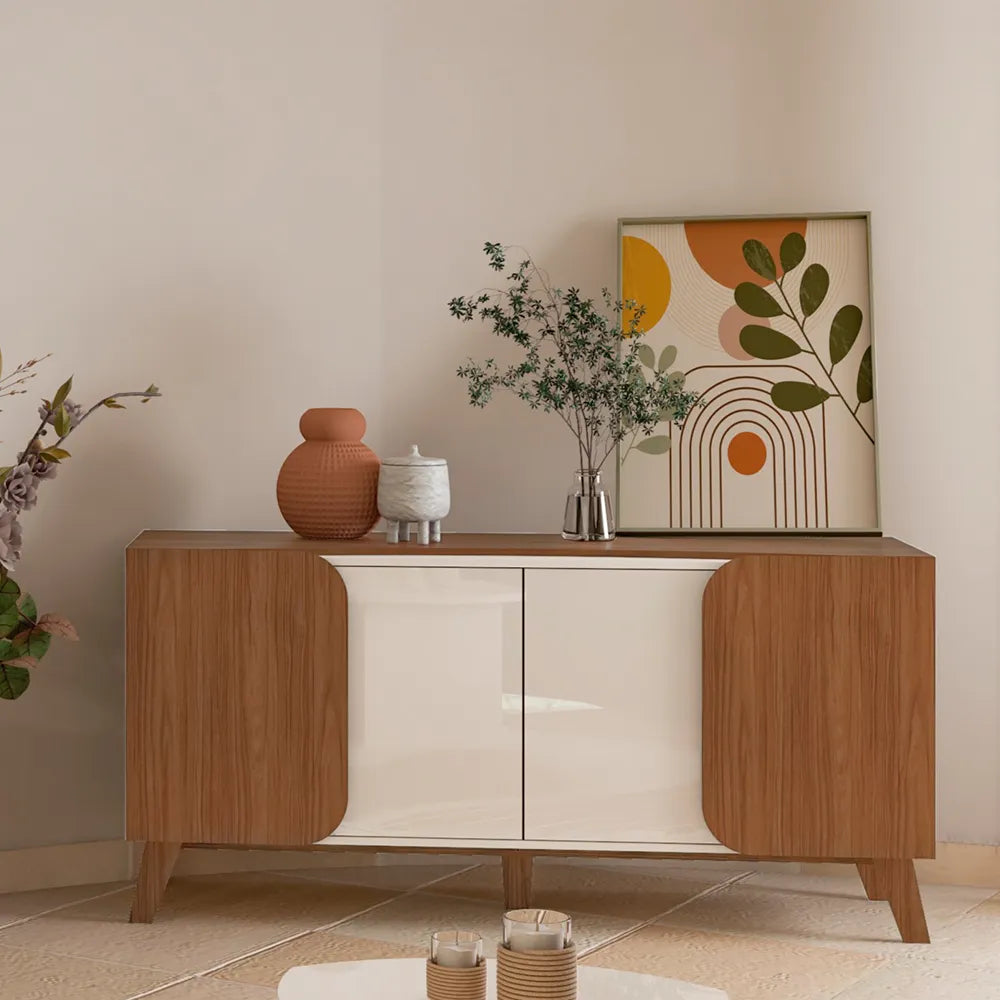 Buffet 4 Portas Nápoles 160 cm - Natural c/ Off White