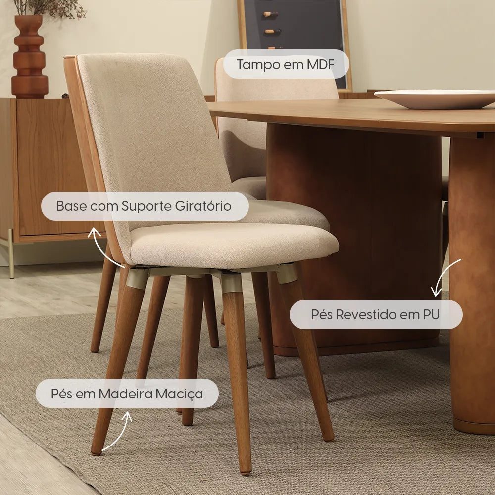 Conjunto de Jantar Mesa Retangular Lintz 8 Cadeiras Giratória Dakota - Canella c/ Caramelo