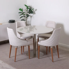 Mesa de Jantar Redonda com Vidro para 4 Lugares Cloe 108 cm - Champanhe c/ Off White Fosco
