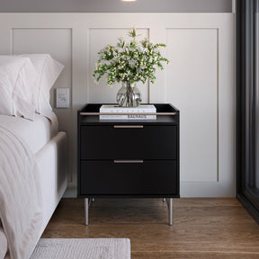 Conjunto 2 Mesas de Cabeceira 2 Gavetas com LED Yves 53 cm - Preto Fosco c/ Champanhe