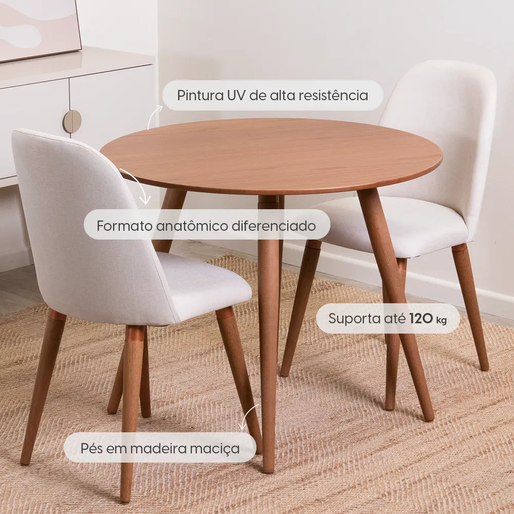 Conjunto de Jantar Mesa Redonda Ollie 2 Cadeiras New Drop - Natural c/ Off White