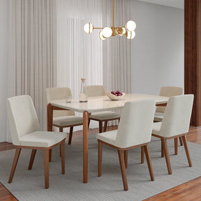 Mesa de Jantar Retangular c/ Vidro para 6 Lugares Donatella 160 cm - Off White Fosco c/ Natural