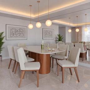 Mesa de Jantar Retangular c/ Vidro para 6 Lugares Kalina 180 cm - Off White Fosco c/ Canella