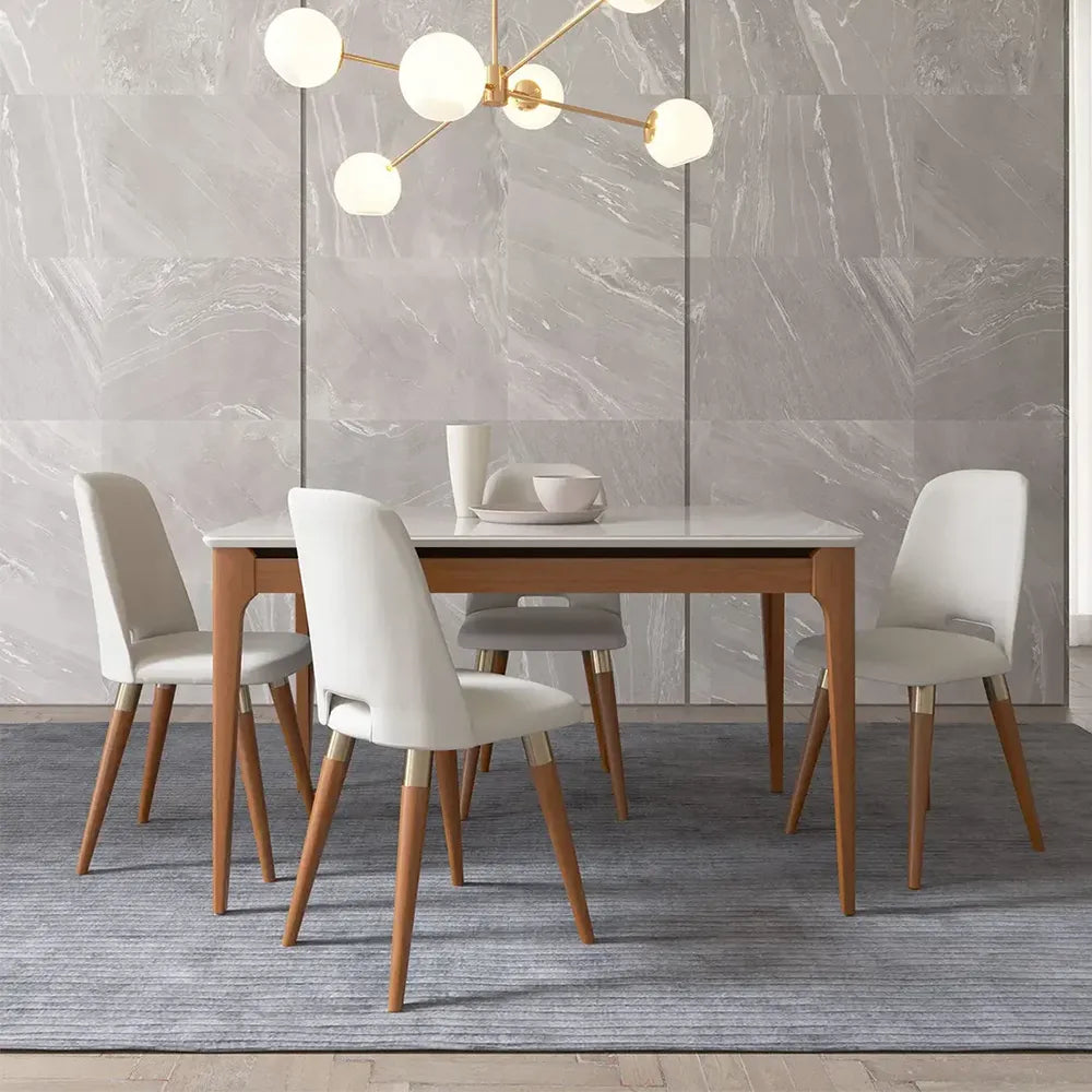 Mesa de Jantar Retangular c/ Vidro para 4 Lugares Addar 135 cm - Natural c/ Off White