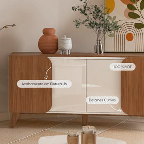 Buffet 4 Portas Nápoles 160 cm - Natural c/ Off White