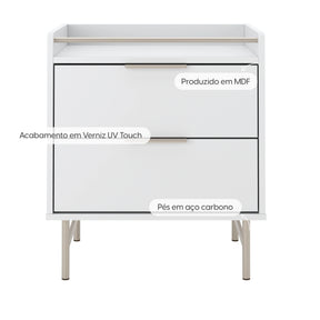 Conjunto 2 Mesas de Cabeceira 2 Gavetas com LED Yves 53 cm - Branco Fosco c/ Champanhe