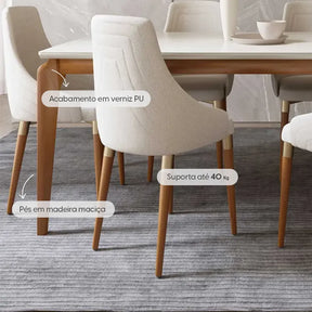 Mesa de Jantar Retangular c/ Vidro para 6 Lugares New Lauren 180 cm - Natural c/ Off White Fosco