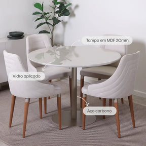 Mesa de Jantar Redonda com Vidro para 4 Lugares Cloe 108 cm - Champanhe c/ Off White Fosco