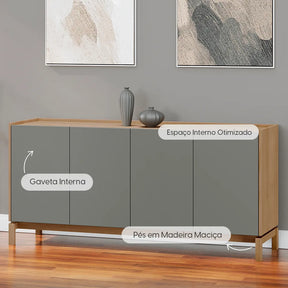 Buffet 4 Portas 1 Gaveta Amsterdã 165 cm - Natural c/ Verde