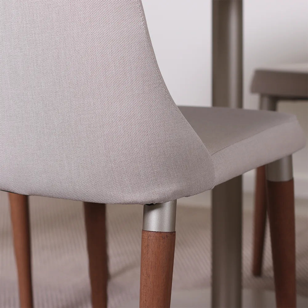 Conjunto de Jantar Mesa Redonda com Vidro Cloe 4 Cadeiras Lara - Champanhe c/ Off White