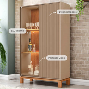 Cristaleira 2 Portas com Vidro e LED Capri 90 cm - Fendi c/ Natural