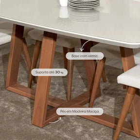 Mesa de Jantar Retangular c/ Vidro para 6 Lugares Bennett 160 cm - Natural c/ Off White