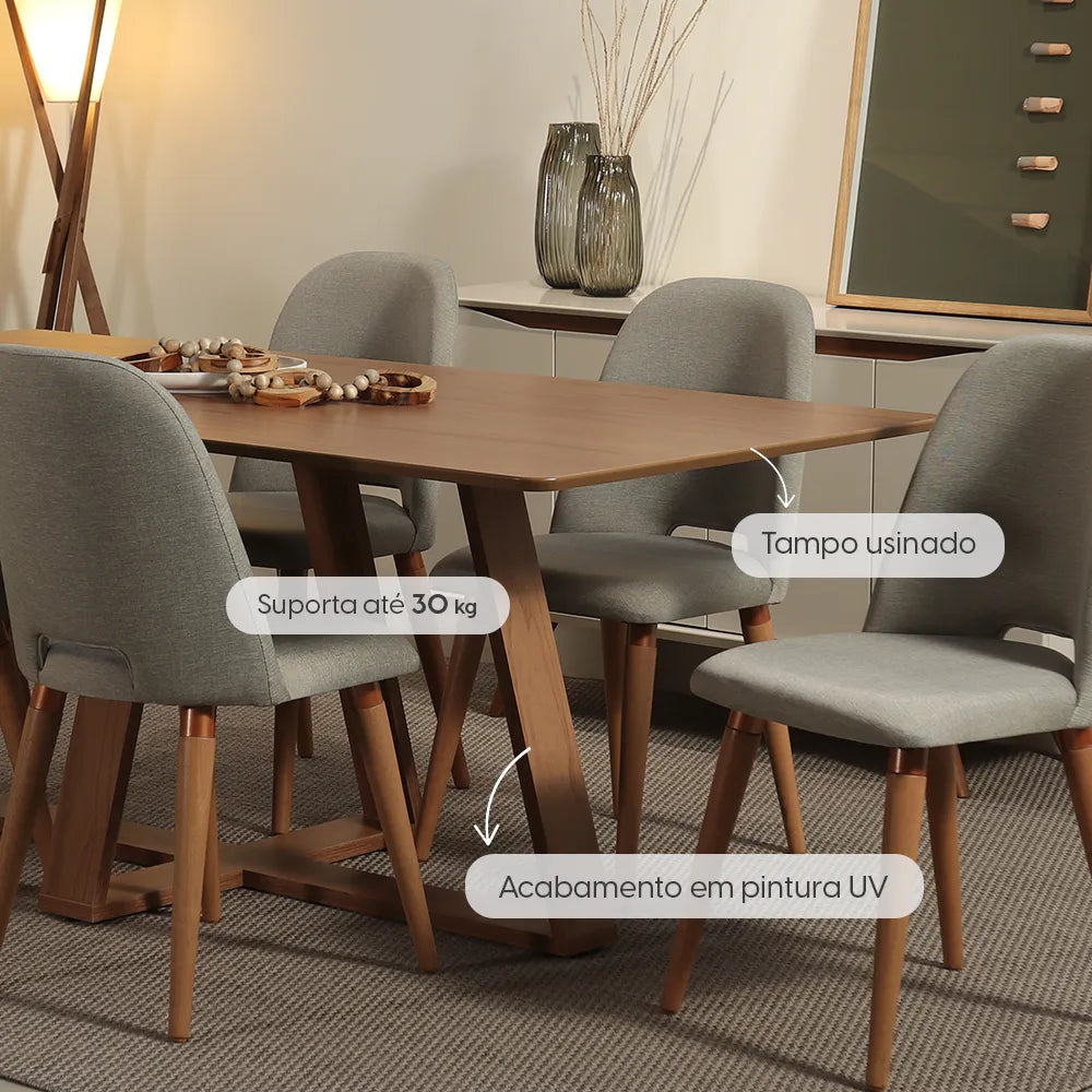 Mesa de Jantar Retangular para 6 Lugares Avena 160 cm - Canella