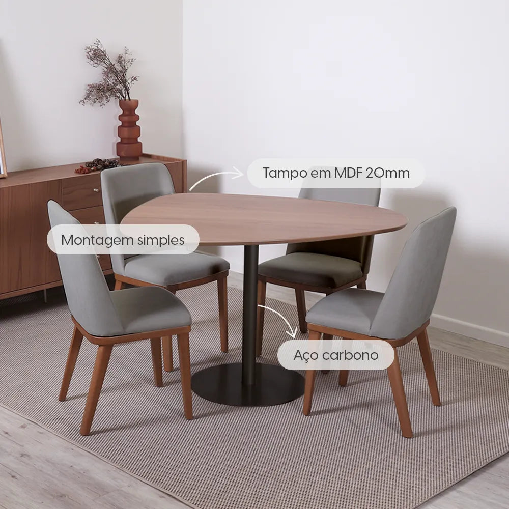 Mesa de Jantar Orgânica para 4 Lugares Kalyx 122 cm - Preto c/ Canella