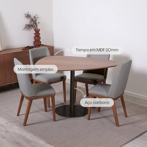 Mesa de Jantar Orgânica para 4 Lugares Kalyx 122 cm - Preto c/ Canella