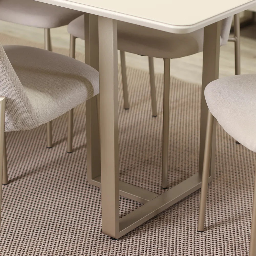 Conjunto de Jantar Mesa Retangular com Vidro Arcádia 6 Cadeiras Lucille - Champanhe c/ Off White