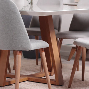 Mesa de Jantar Quadrada c/ Vidro para 6 Lugares Bennett 135 cm - Natural c/ Off White Fosco