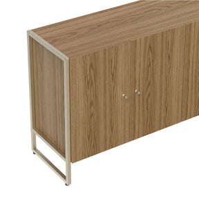 Balcão Buffet 4 Portas Aço com MDF Voss 146 cm - Freijó c/ Champanhe