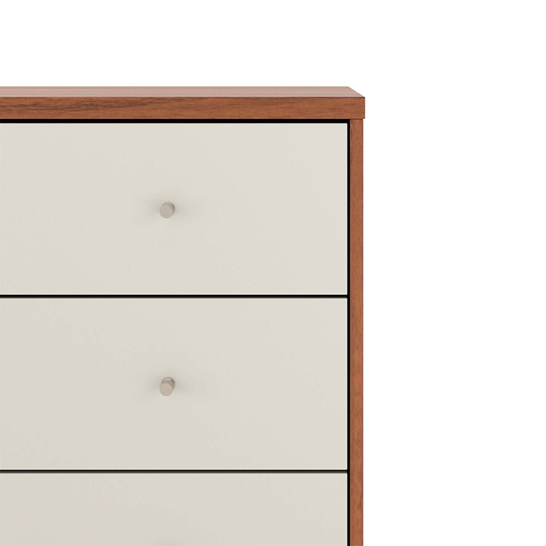 Conjunto 2 Mesas de Cabeceira e Cômoda 6 Gavetas Jasper - Off White Fosco c/ Canella - Champanhe