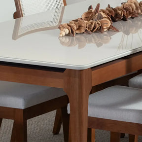 Mesa de Jantar Retangular c/ Vidro para 4 Lugares Addar 135 cm - Natural c/ Off White