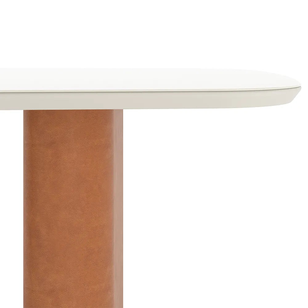 Mesa de Jantar Retangular c/ Vidro para 6 Lugares Lintz 184 cm - Off White Fosco c/ Canella - PU Caramelo