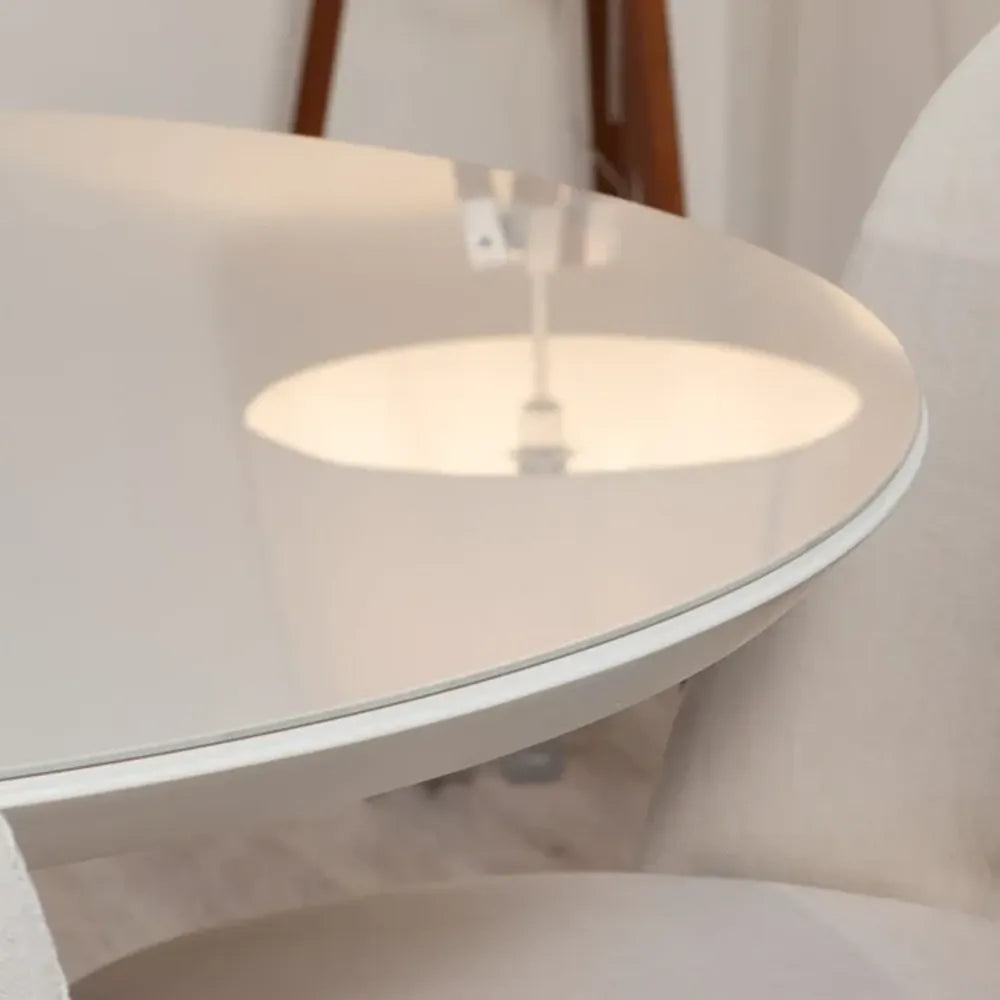 Mesa de Jantar Redonda c/ Vidro para 4 Lugares Bennett 115 cm - Natural c/ Off White