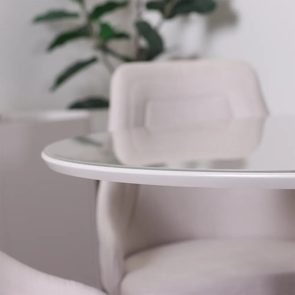 Mesa de Jantar Redonda com Vidro para 4 Lugares Cloe 108 cm - Champanhe c/ Off White Fosco