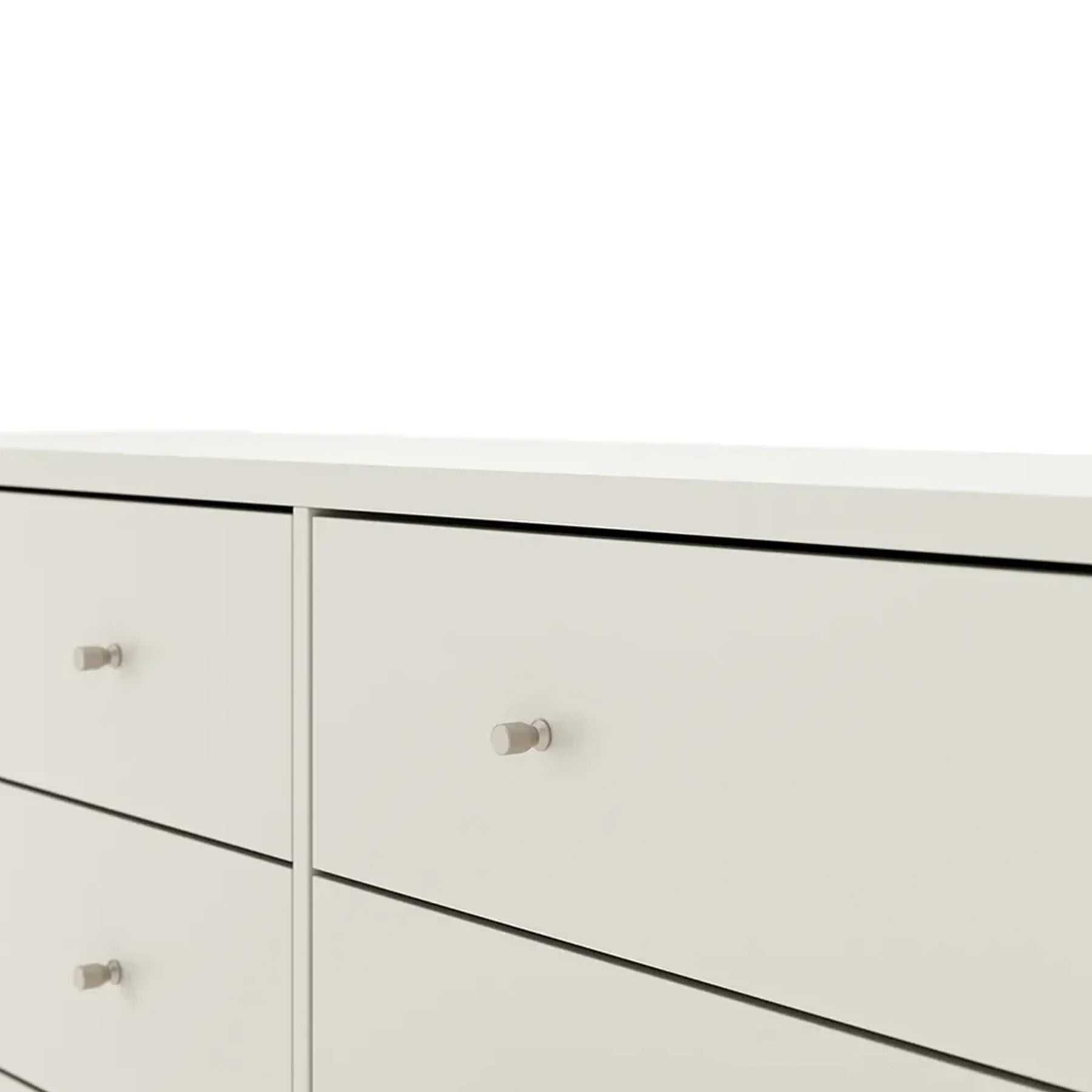 Conjunto 2 Mesas de Cabeceira e Cômoda 6 Gavetas Jasper - Off White Fosco c/ Champanhe